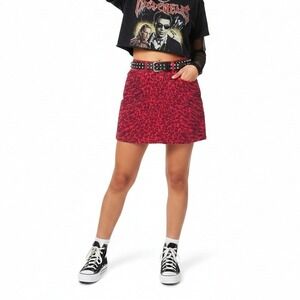 Current Elliott Red Black Leopard Print Denim Mini Skirt Rocker Skater Size 25